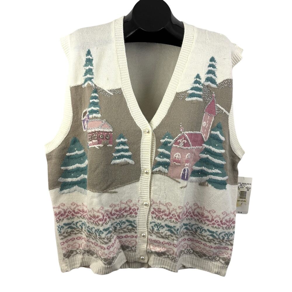 Vtg Napa Valley Winter Wonderland Sweater Vest 2X Christmas Cottage‎ 90s NWT